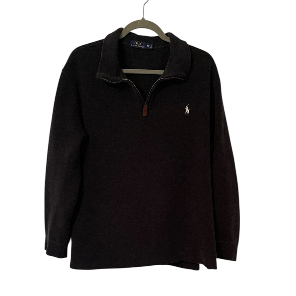 Polo Ralph Lauren Navy Gray Quarter Zip Classic Cotton Sweatshirt Sweater XL
